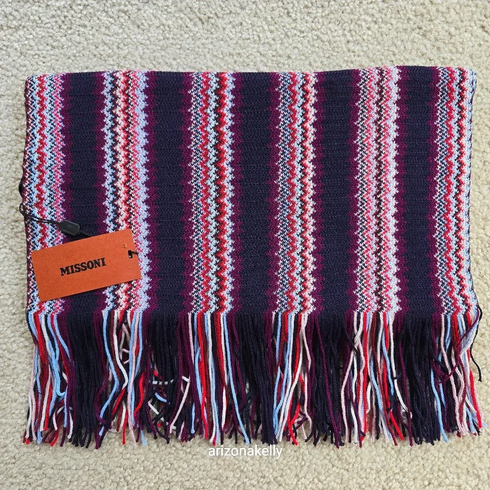NWT Missoni Zig Zag Scarf Purple Red Blue